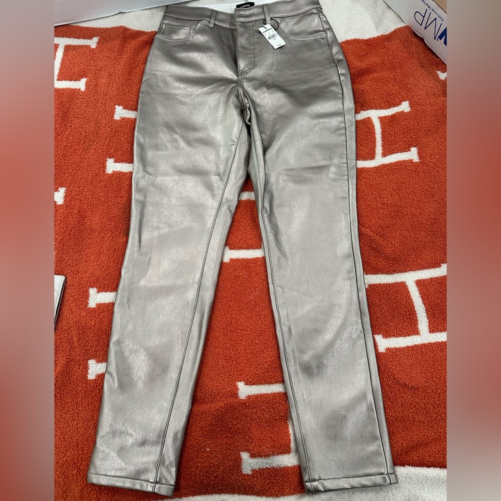 Express Silver/gold high rise skinny jeans (faux leather) size 8